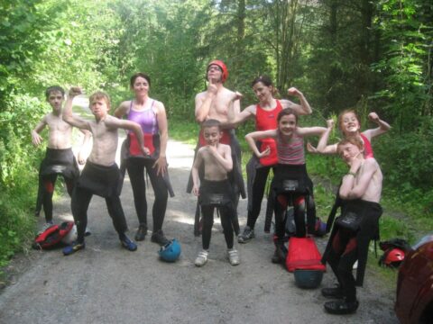 Me, Eileen , Ger and the kids after Ghyll scrambling in Wales
